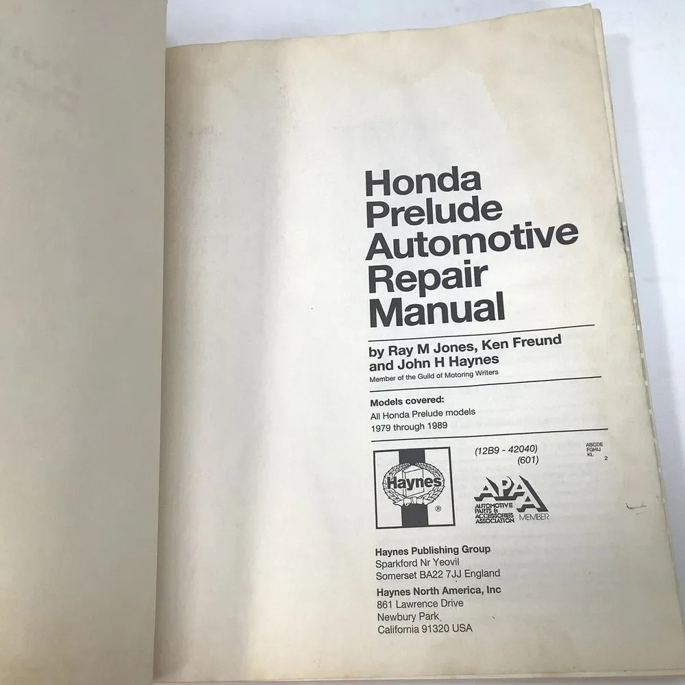 1979 - 1989 Honda‎ Prelude Automotive Repair Manual 42040 Haynes Paperback